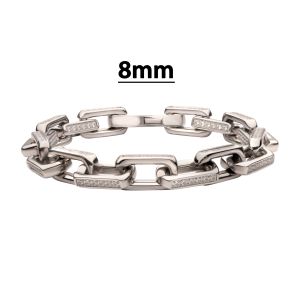 8mm Polished Stainless Steel Paperclip Chain with Clear CZ Heavy Link Bracelet small