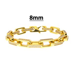 8mm Polished 18Kt Gold IP Steel Paperclip Chain with Clear CZ Heavy Link Bracelet small