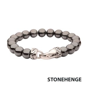 10mm Hematite Stone Bead Bracelet with Antiqued Stainless Steel Clasp small