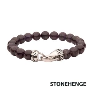 10mm Amethyst Stone Bead Bracelet with Antiqued Stainless Steel Clasp small