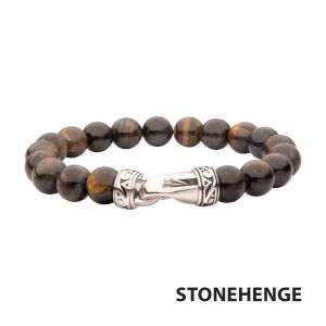 10mm Tiger Eye Stone Bead Bracelet with Antiqued Stainless Steel Clasp small