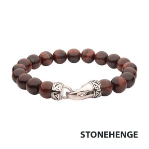 10mm Red Tiger Eye Stone Bead Bracelet with Antiqued Stainless Steel Clasp small