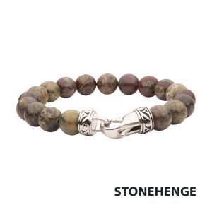 10mm Dragon Blood Jasper Stone Bead Bracelet with Antiqued Stainless Steel Clasp small