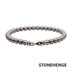 6mm Hematite Stone Bead Bracelet with Antiqued Stainless Steel Clasp small
