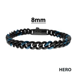 8mm Matte Black & Blue IP Steel Miami Cuban Chain Bracelet small