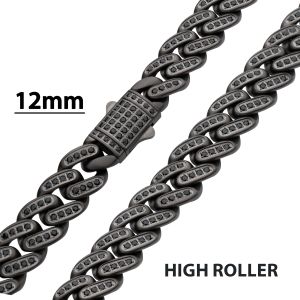 MAMBA -HIGH ROLLER: 12mm Gun Metal IP Steel Miami Cuban with Black Spinel Chain Necklace thumb