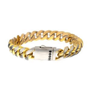GEMINI DAYBREAKER: 12mm 18Kt Gold IP Matte Steel Cuban Chain with Black Sapphire Clasp Reversible Bracelet small