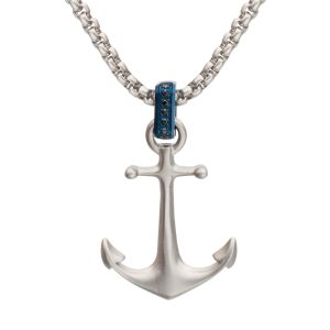 OCEAN STEED: Matte Finish Steel Blue Bail with Black Sapphire Anchor Pendant small