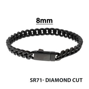 8mm Black IP Titanium Matte Finish Diamond Cut Cuban Chain Bracelet small